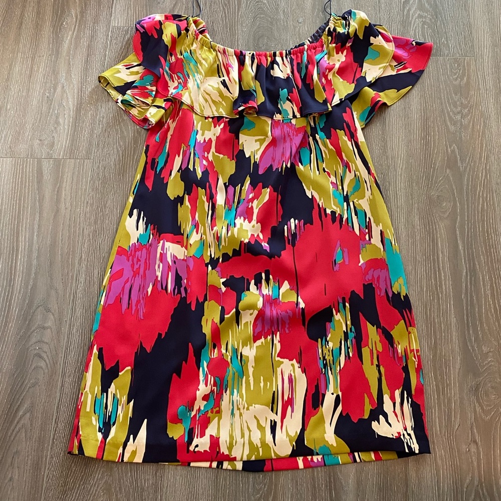 Maggie London off the shoulder multicolor dress